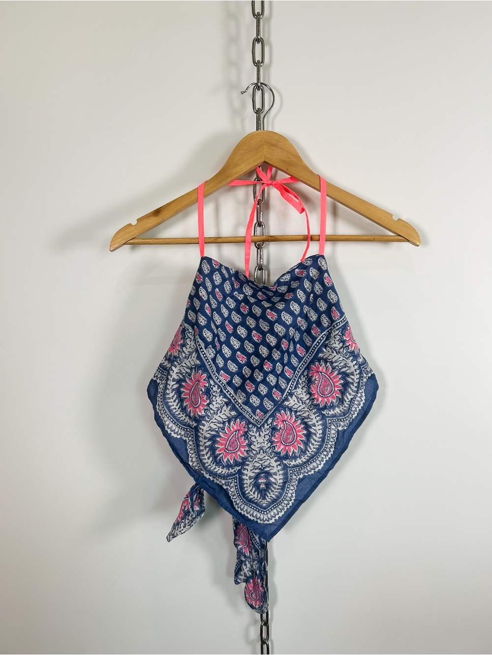 Y2K Vanilla Star Paisley Print Halter Top w/ Open Tie Back